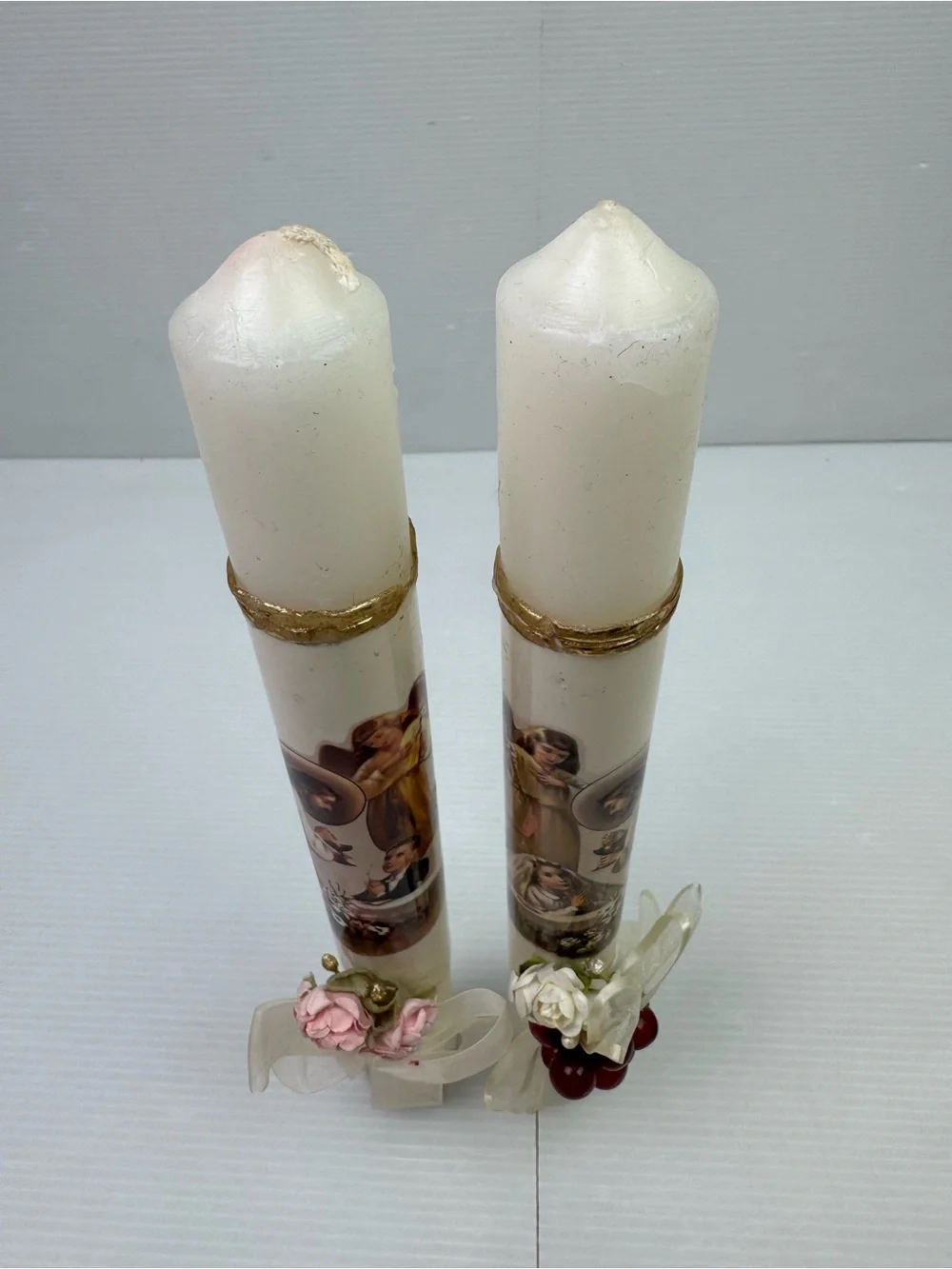 VTG First Holy Communion Decorative Candle Set Pair Boy & Girl Catholic Decor